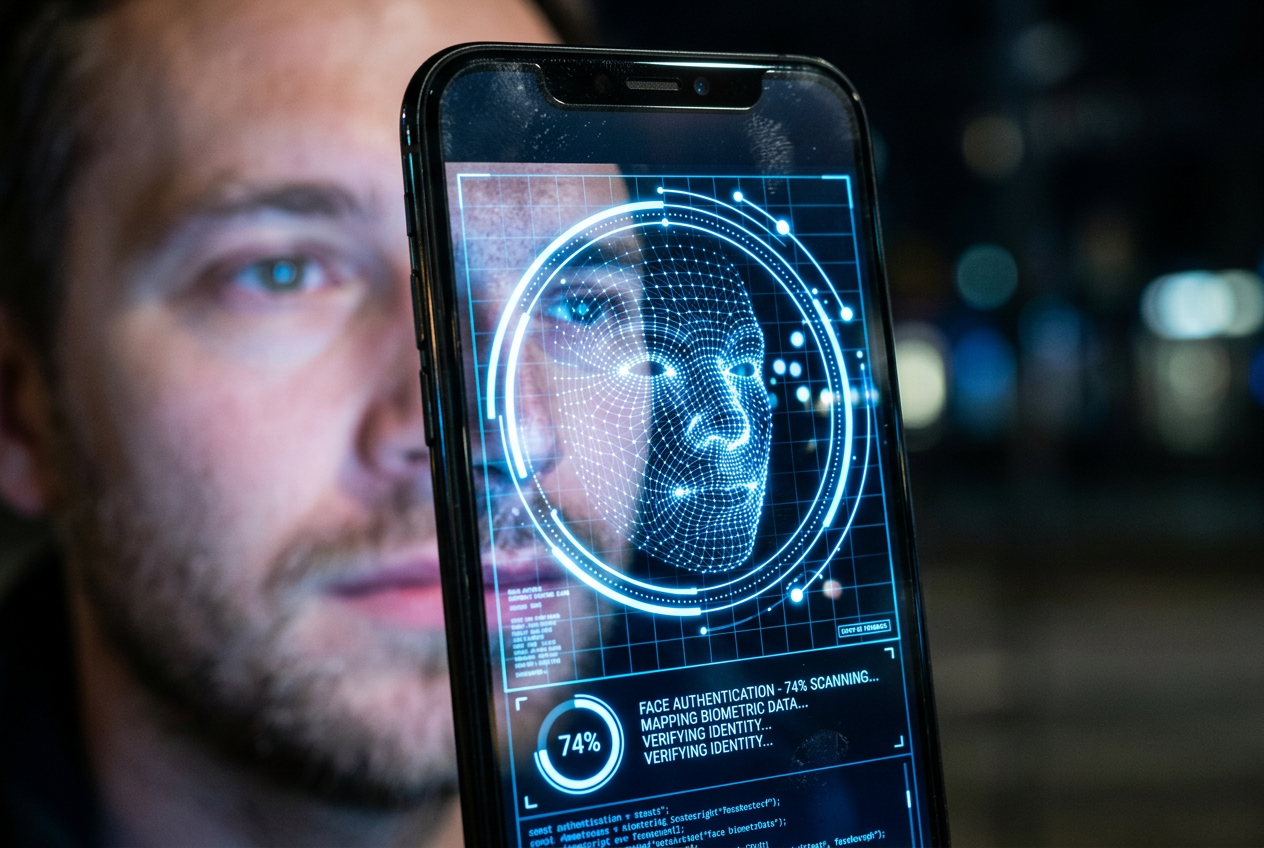 Interfejs weryfikacji biometrycznej AI w nowoczesnym kasynie online